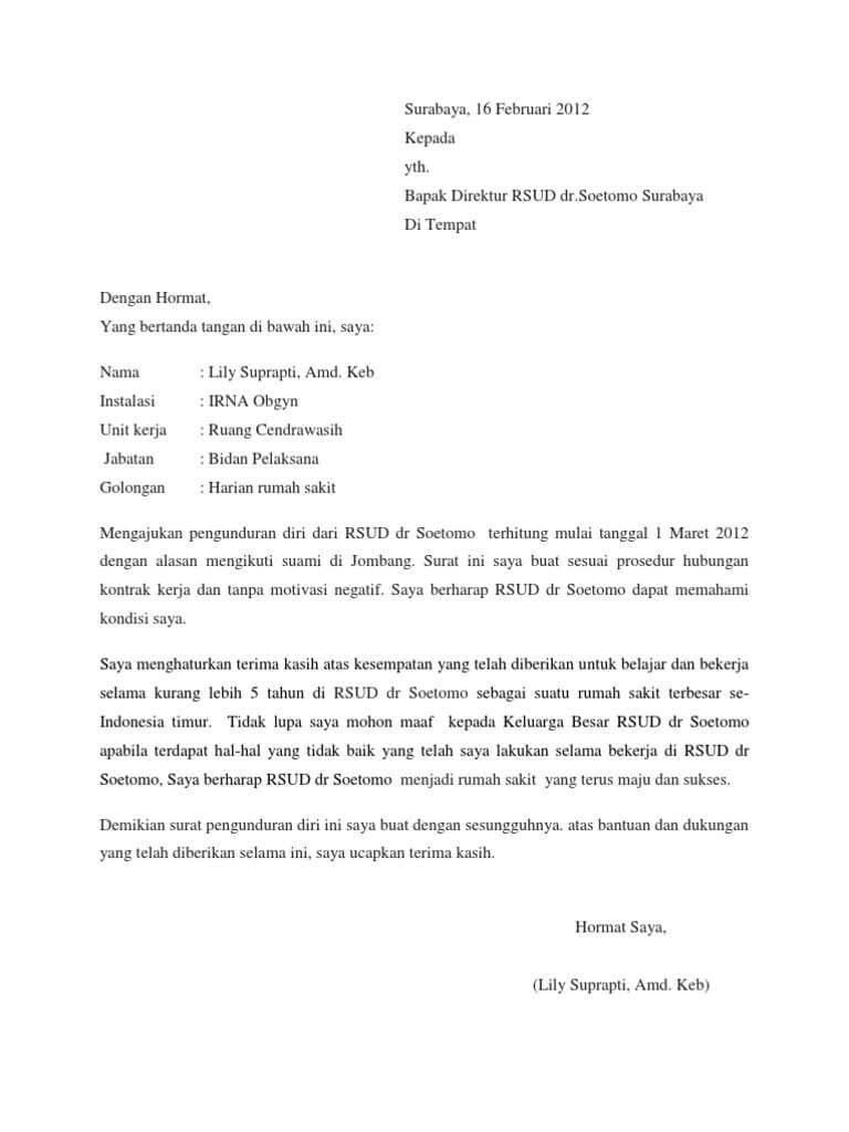 Resign Contoh Surat Pengunduran Diri Kerja Tulis Tangan Malayansal My
